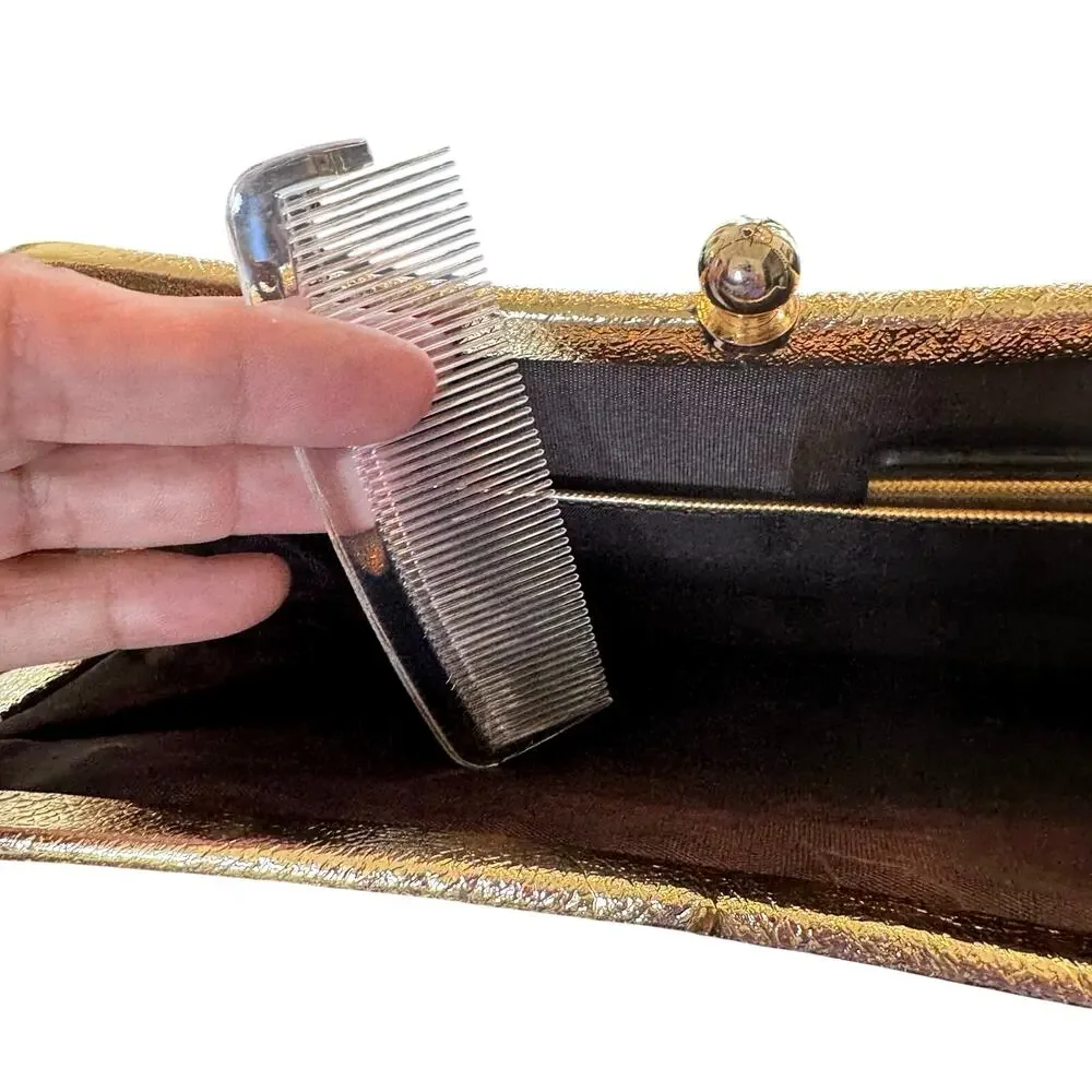 Vintage 1960's Gold Crinkle Metallic‎ Clutch Convertible Evening Handbag